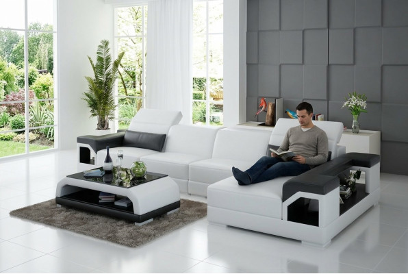 Couchgarnitur Modernes Sofa Ecke Sitzecke Leder Couch Polster Wohnlandschaft USB