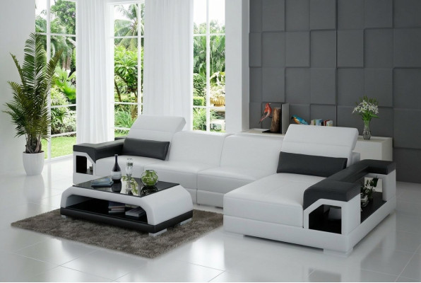 Couchgarnitur Modernes Sofa Ecke Sitzecke Leder Couch Polster Wohnlandschaft USB