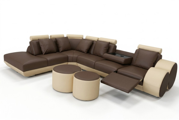 Big Eck Sofa mit USB Leder Garnitur Ecke Landschaft Polster Wohn L Form Hocker