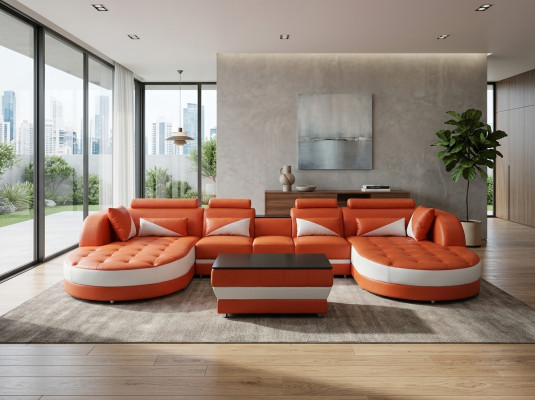 Moderne Leder Sofa Eckcouch Polster Wohnzimmer Ecksofa U Form Wohnlandschaft USB