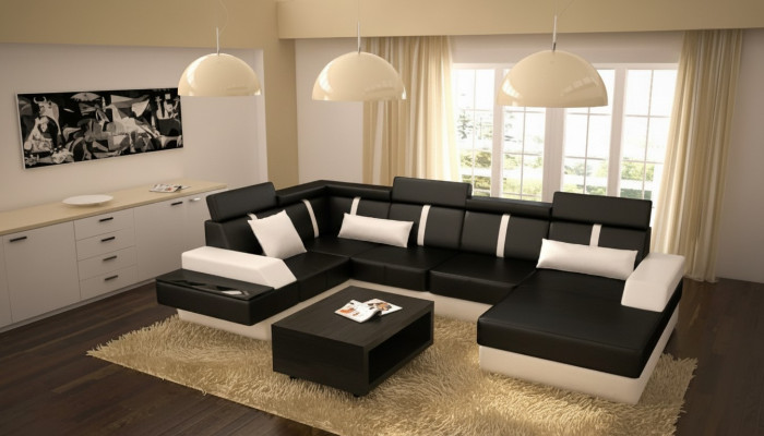 Designer Wohnlandschaft Eckcouch + USB Sofa Polster Garnitur Ledersofa Sofas Neu