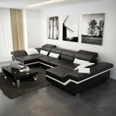 xxl Ledersofa mit USB Ecksofa Wohnlandschaft Big Couch Ledergarnitur Polster Neu
