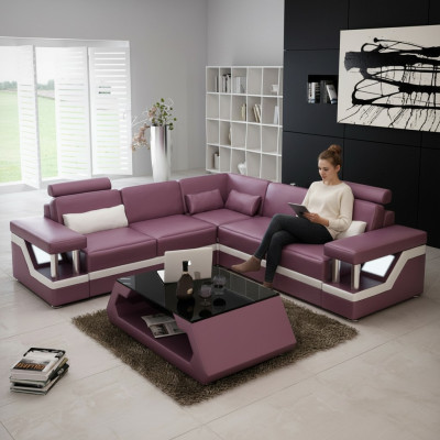 XXL Ledersofa mit USB Garnitur Wohnlandschaft Eckcouch Leder Ecksofa HAMBURG II