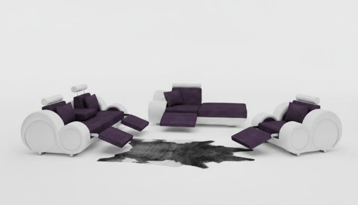 Sofa Garnitur Leder & Textil Stoff + USB,Sofagarnitur 3+Chaise+1 Wohnlandschaft