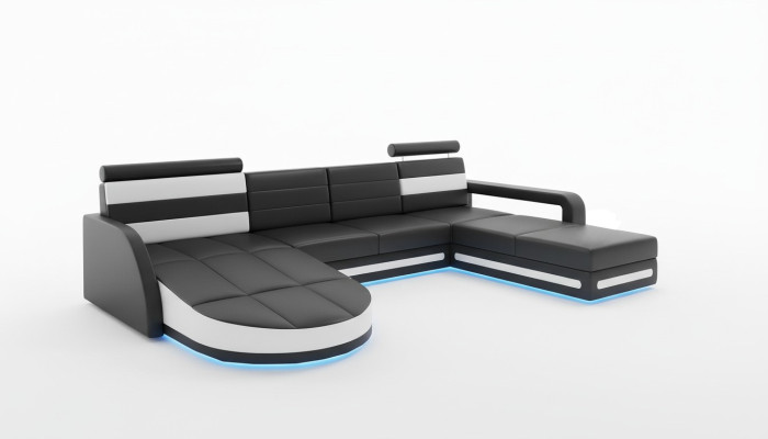 XXL WOHNLANDSCHAFT COUCH GARNITUR DESIGN ECKCOUCH Schwarz LEDERSOFA mit USB Neu