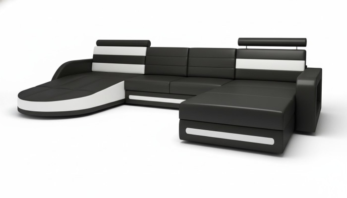 Ecksofa Sofa mit USB,Polster U Form Wohnlandschaft Ecksofa Xxl Schwarz Neu