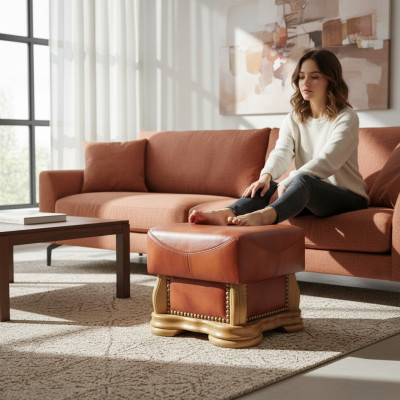 XXL Fußhocker Club Lounge Hocker Leder Textil Dekor Ottoman Designer Pufa