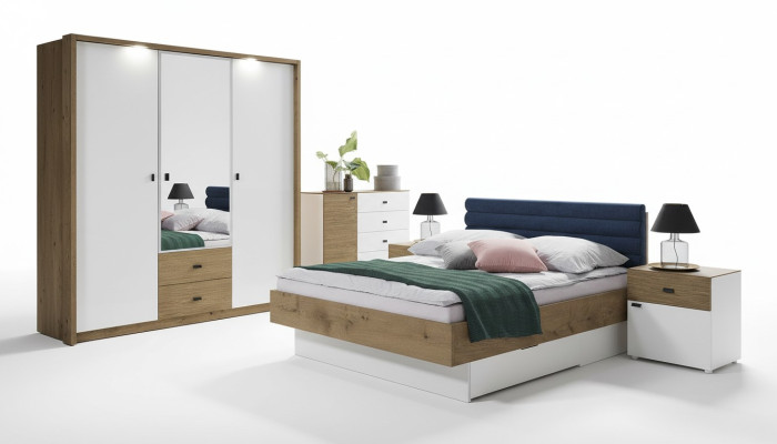 Design Schlafzimmer 5tlg. Set Bett Nachttische Kommode Kleiderschrank