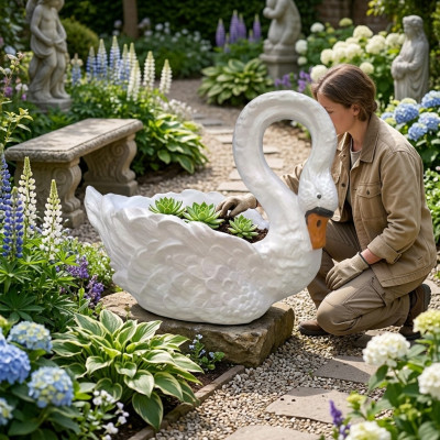 Schwan Dekorative Statue Garten Figuren Statuen 54cm Lebensgroß Figur Plastik