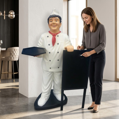 Speisekarte Koch Figur Statue Skulptur Werbefigur Menü  Werbeaufsteller Tafel