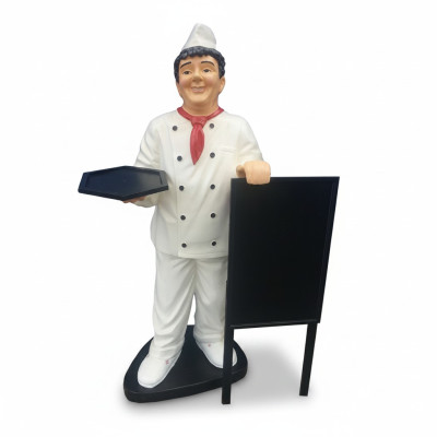 Speisekarte Koch Figur Statue Skulptur Werbefigur Menü  Werbeaufsteller Tafel