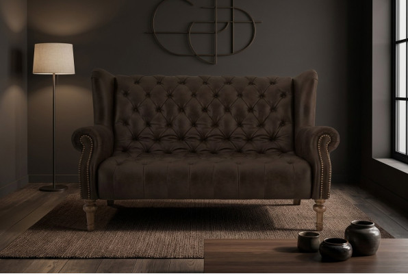 Chesterfield Sofa Couch Polster Doppelter Ohrensessel Leder Couchen  Polster 2er