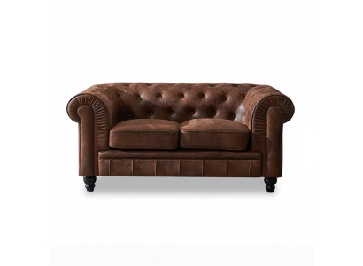 Mens Club Chesterfield Sofa Couch Leder Polster 2 Sitzer Braun NEW