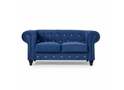 Klassische Leder Couch - Blaue Chesterfield Stoff Sofa 2 Sitzer Textil jvmoebel®