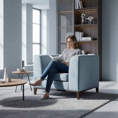 Sessel Stuhl 1x Esszimmer Fernseh Lounge Textil Sitz Blau Modern Polsterstuhl
