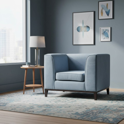 Sessel Stuhl 1x Esszimmer Fernseh Lounge Textil Sitz Blau Modern Polsterstuhl