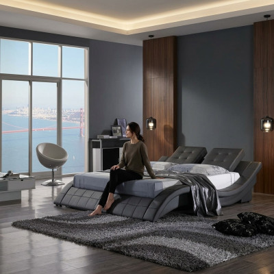 Doppelbett Designer Bett Ehebett Polsterbett Schlafzimmer Lederbett Neu