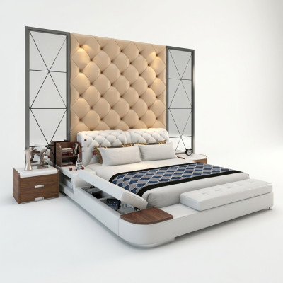 Multifunktion Bett Design Polster Doppelbett Betten Chesterfield Luxus