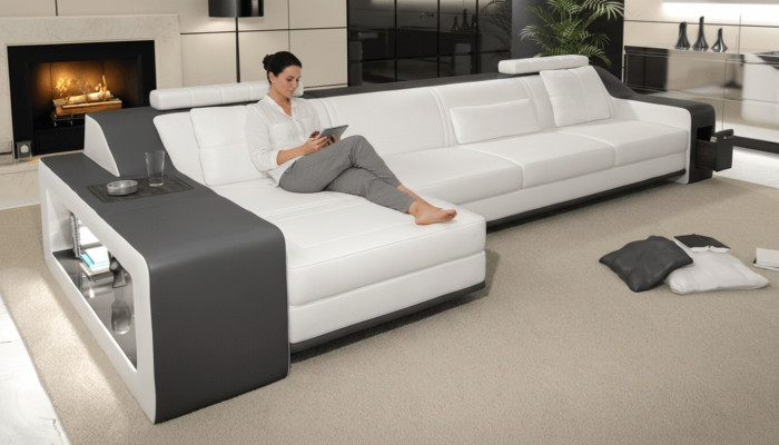 Designer Sofa Couch Ecksofa mit Hocker Wohnlandschaft Polster Garnitur