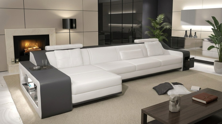 Designer Sofa Couch Ecksofa mit Hocker Wohnlandschaft Polster Garnitur