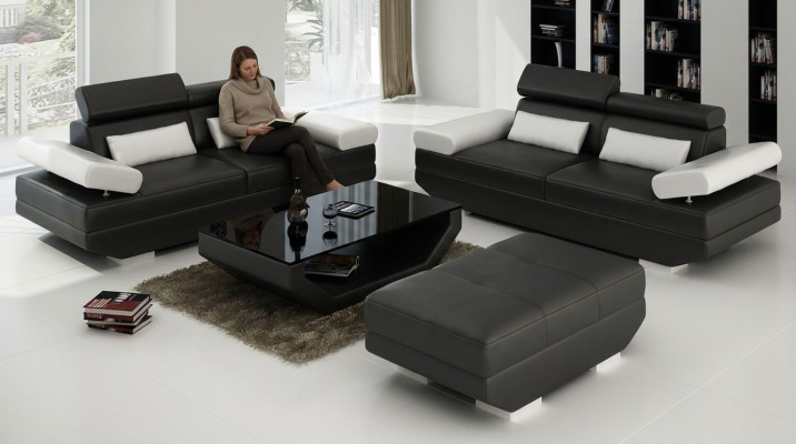 Luxus Möbel Sofagarnitur Couch Sofa Polster 3+3 Sitzer + Hocker Wohnzimmer