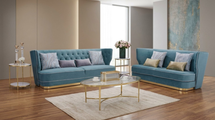 Designer Sofa Sofagarnitur 3+3 Sitzer Couch Polster Garnitur Gruppe Metall