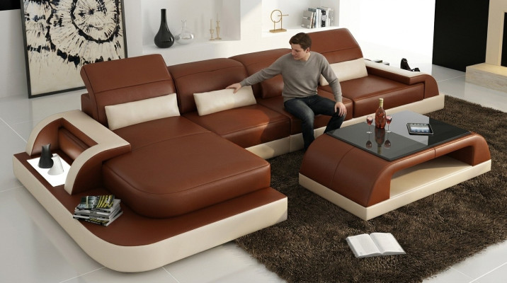 Braune L Form Sofa Couch Polster Garnitur Wohnlandschaft Design Ecksofa Leder