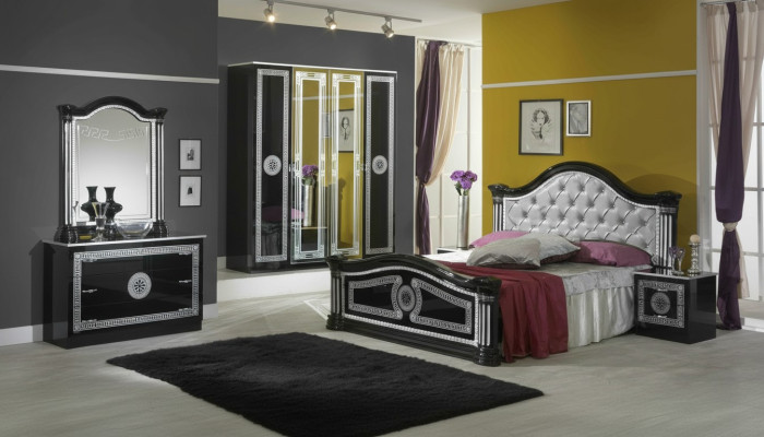 Schwarzes Schlafzimmer Komplett Set Kommode Stil Bett Garnitur 6tlg. Barock Neu