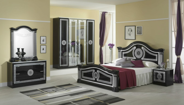 Schlafzimmer Komplett Set Königliches Stil Modrern Bett Nachttisch 6 tlg. Neu