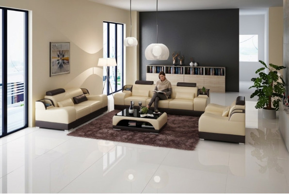 Designer Sofagarnitur 321 Sitzer Sofa Couch Leder Garnitur Polster Set