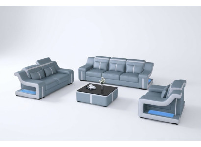 Ledersofa Textil Stoff 3 Sitzer Couch Designer Sitz Polster Garnitur Grau Neu