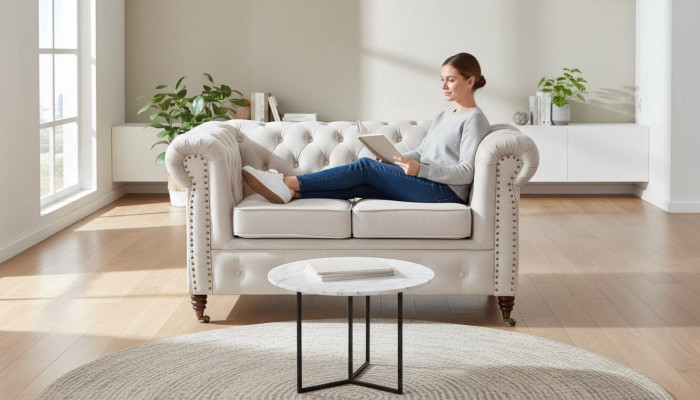 Sofa 2 Sitzer Chesterfield Couch Textil Stoff Sofa Möbel Edles Design