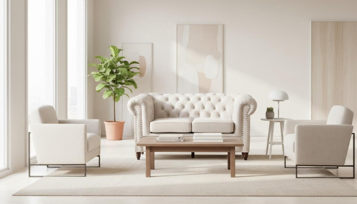 Sofa 2 Sitzer Chesterfield Couch Textil Stoff Sofa Möbel Edles Design