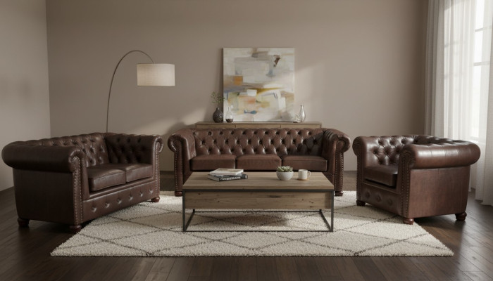 Chesterfield 3 Sitzer Sofa Ledersofa Couch Polster Sitz Sofas Dreisitzer
