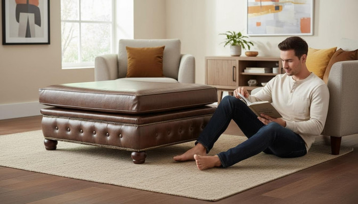 Fußhocker Club Lounge Hocker Chesterfield Textil Ottoman Design Ottomane Stoff
