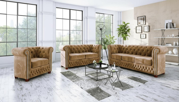 Design Sofa 3 Sitzer Chesterfield Stoff Couch Polster Sofas Textil Couchen Neu