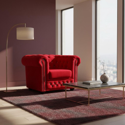 Sessel Design Polster Modern Textil Stoff Rot Fernseh 1 Sitzer Chesterfield Neu