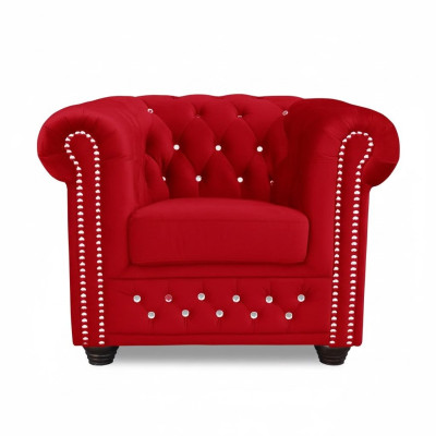 Sessel Design Polster Modern Textil Stoff Rot Fernseh 1 Sitzer Chesterfield Neu