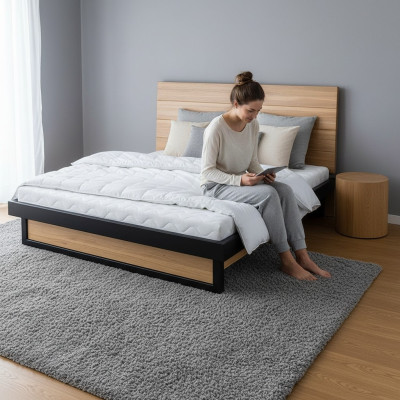 Loft Betten Holzbett Lattenrost Doppelbett Eiche Bett Ehebett Massive Holz Möbel