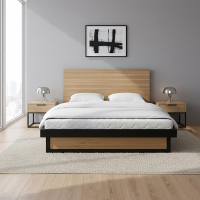 Loft Betten Holzbett Lattenrost Doppelbett Eiche Bett Ehebett Massive Holz Möbel
