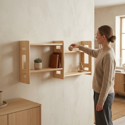 Wandregal Bücherschrank Bücherregal Wohnzimmer Wand Regal Echtes Holz