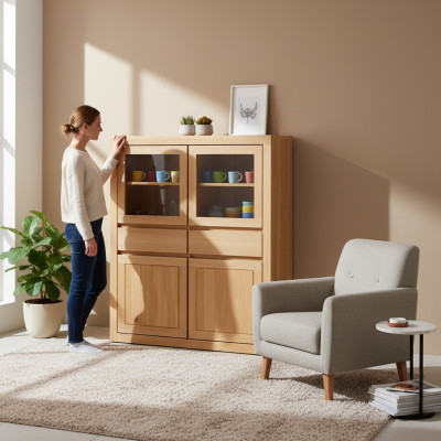 Holz Kommode Wohnzimmer Vitrine Kommode Anrichte Sideboard Holz Schränke Neu