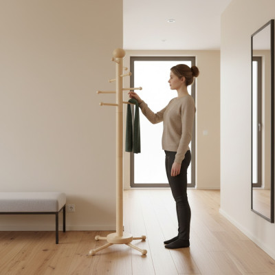 Kleiderständer Garderobenständer Holz Kleiderstange Design Garderobe mit 8 Haken