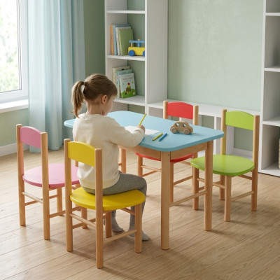 Stuhl Set Kinderzimmer Sitzgarnitur Echtes Holz Massiv 5tlg. Sitz Gruppe Tisch