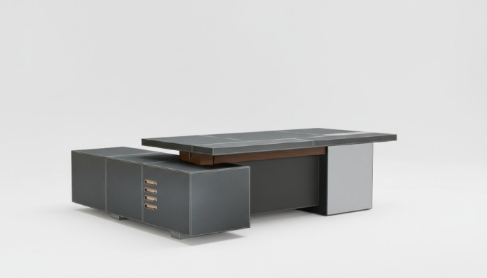Design Büro Möbel Einrichtung Schreibtisch Eck Tisch Boss Leder Holz