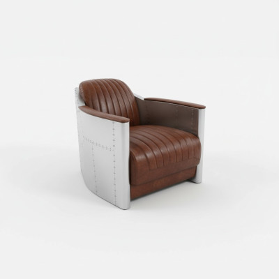 Sessel Echtleder Couch Sofa Flugzeug club Lounge Retro Aviator Vintage Aluminium