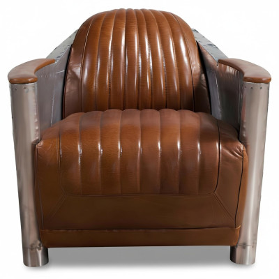 Sessel Echtleder Couch Sofa club Lounge Retro Aviator Vintage Aluminium Flugzeug