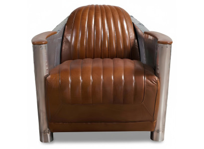 Sessel Echtleder Couch Sofa club Lounge Retro Aviator Vintage Aluminium Flugzeug