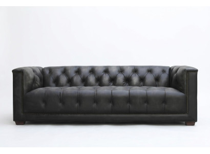 Chesterfield Vintage Schwarz Shabby Leder Ledersofa Couchen Sofa Couch