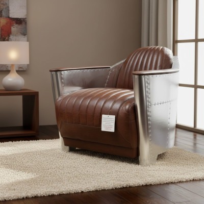 Club Sessel im Aviator-Stil Lounge Design Chrom Art Deco Leder Cocktail